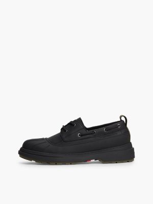zwart outdoor waterdichte leren bootschoen voor heren - tommy hilfiger