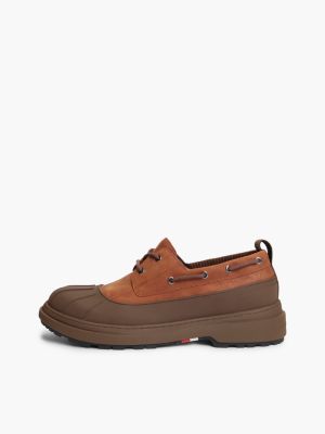 bruin outdoor waterdichte leren bootschoen voor heren - tommy hilfiger