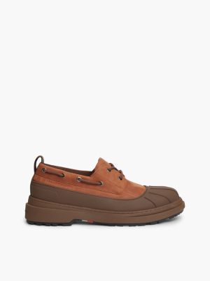 brown outdoor waterdichte leren bootschoen voor heren - tommy hilfiger