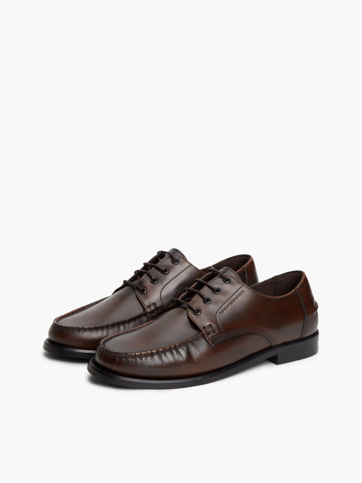 New York Label Leather Lace-Up Shoes — Brown
