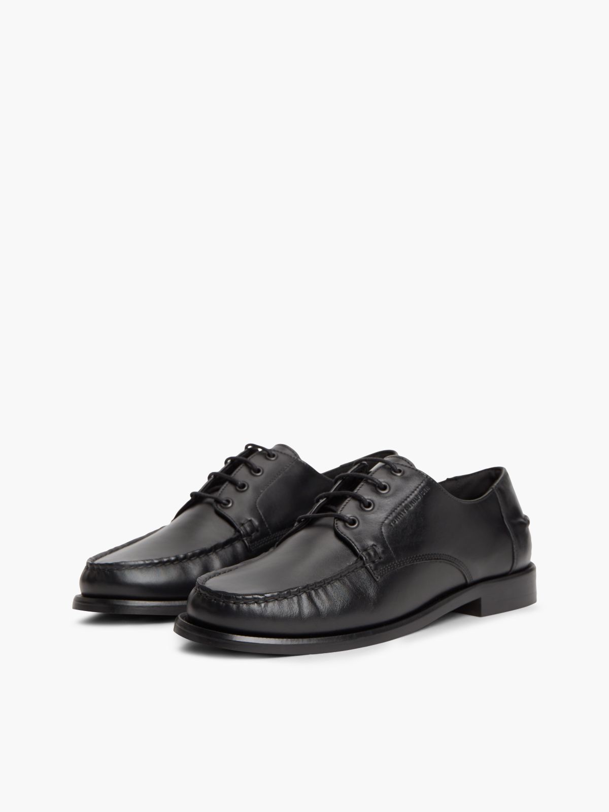 New York Label Leather Lace-Up Shoes — Black