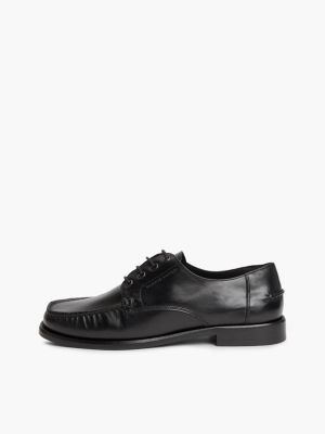 black new york label leather lace-up shoes for men tommy hilfiger