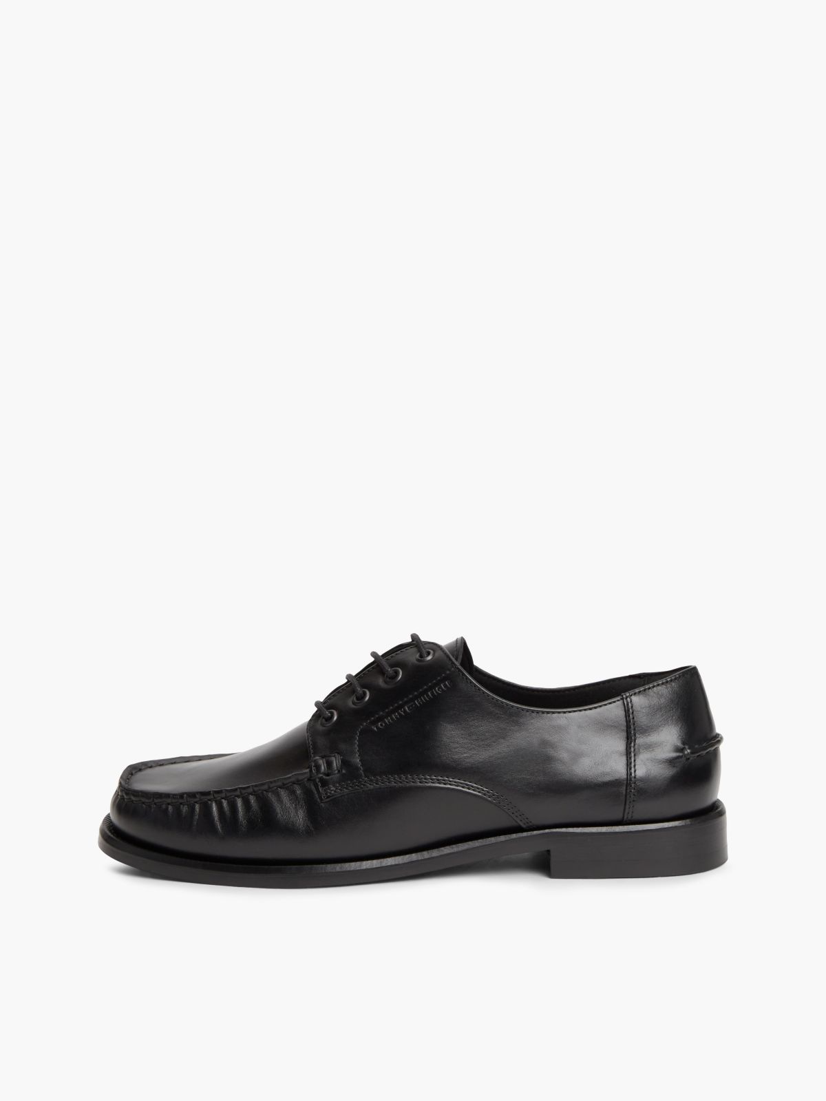 New York Label Leather Lace-Up Shoes — Black