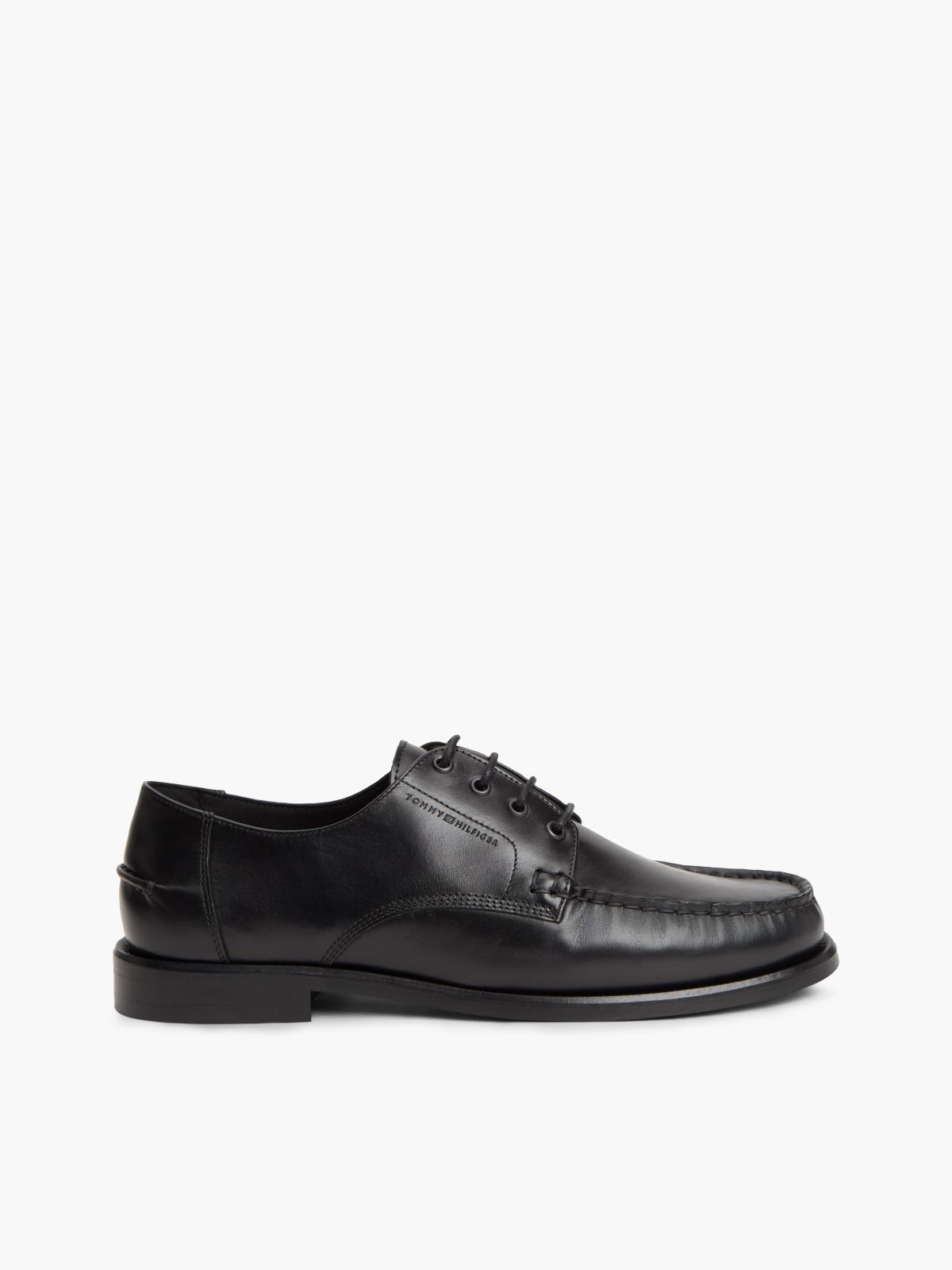 New York Label Leather Lace-Up Shoes — Black