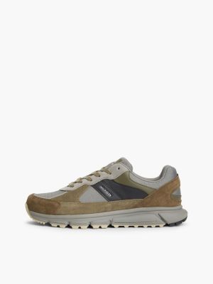 grey suede mixed texture cleat trainers for men tommy hilfiger