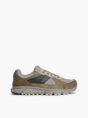 grey suede mixed texture cleat trainers for men tommy hilfiger