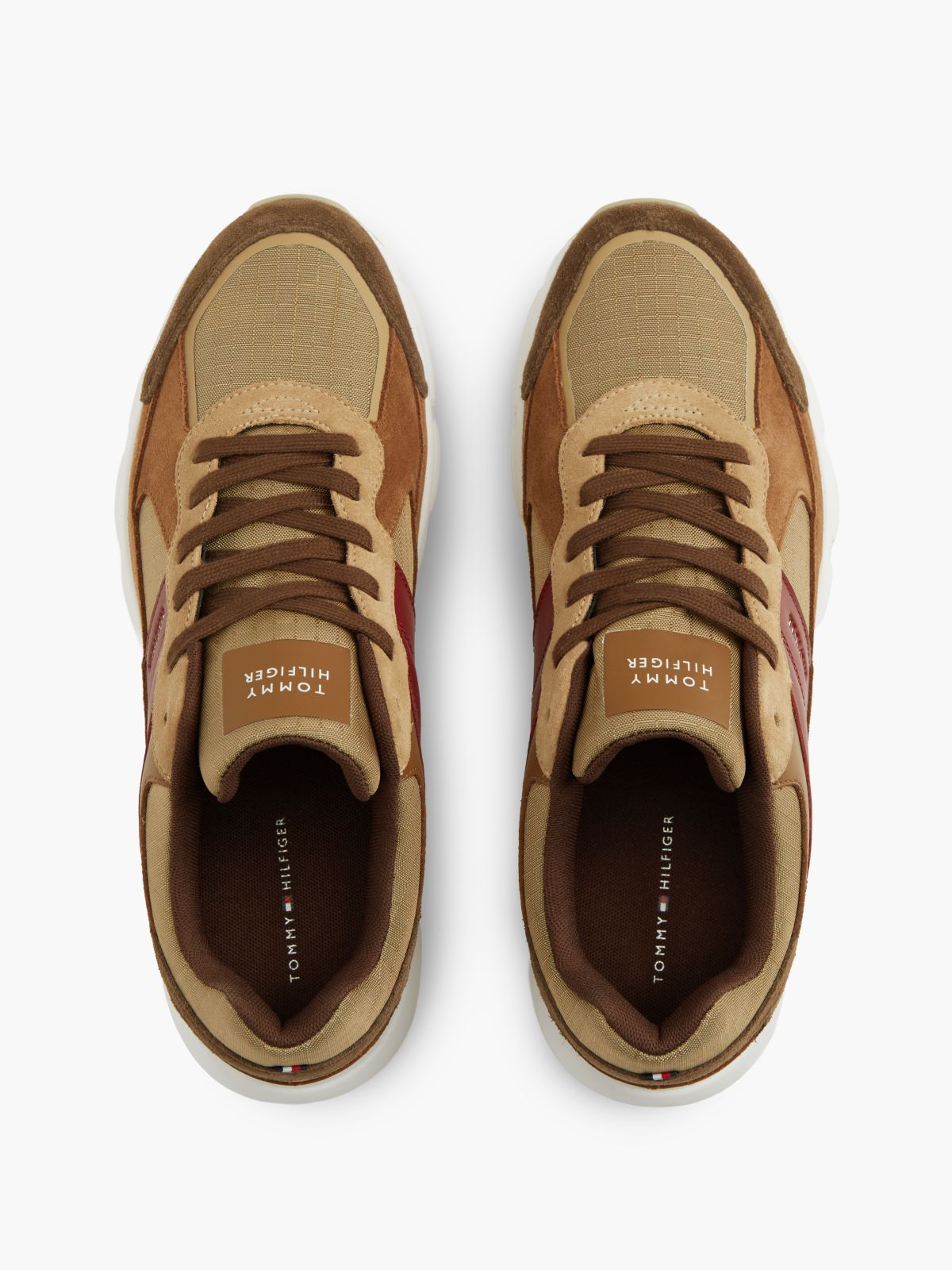 Suede Mixed Texture Cleat Trainers — Khaki