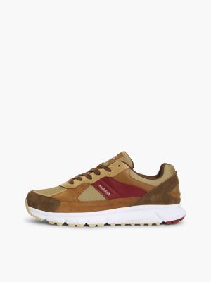 khaki suede mixed texture cleat trainers for men tommy hilfiger