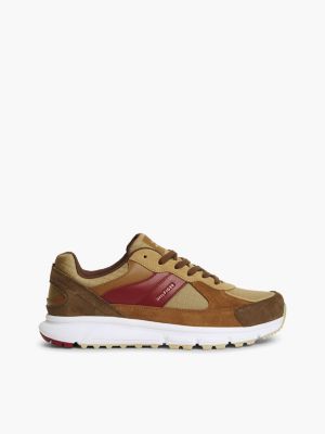 khaki suede mixed texture cleat trainers for men tommy hilfiger