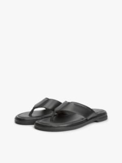 Debossed Logo Leather Toe Post Sandals — Black 2