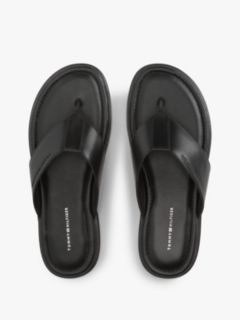 Debossed Logo Leather Toe Post Sandals — Black 3