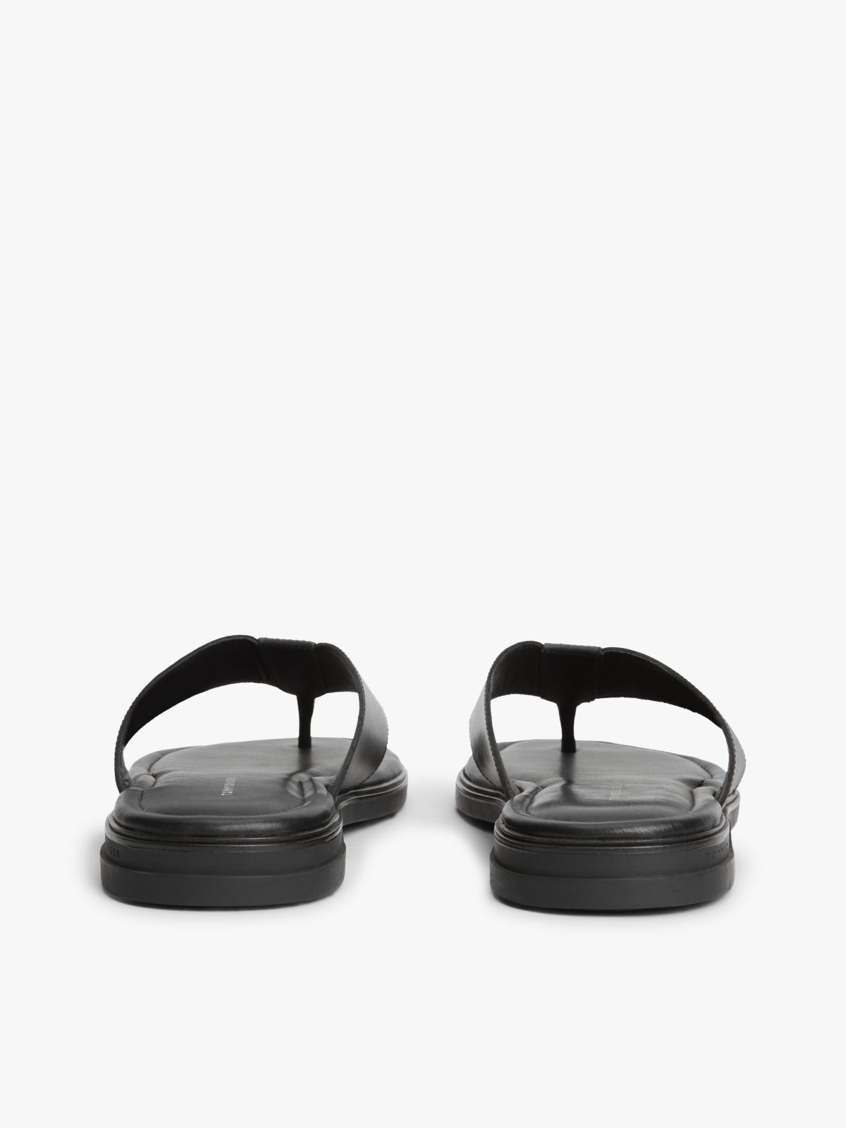 Debossed Logo Leather Toe Post Sandals — Black