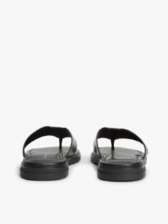 Debossed Logo Leather Toe Post Sandals — Black 4