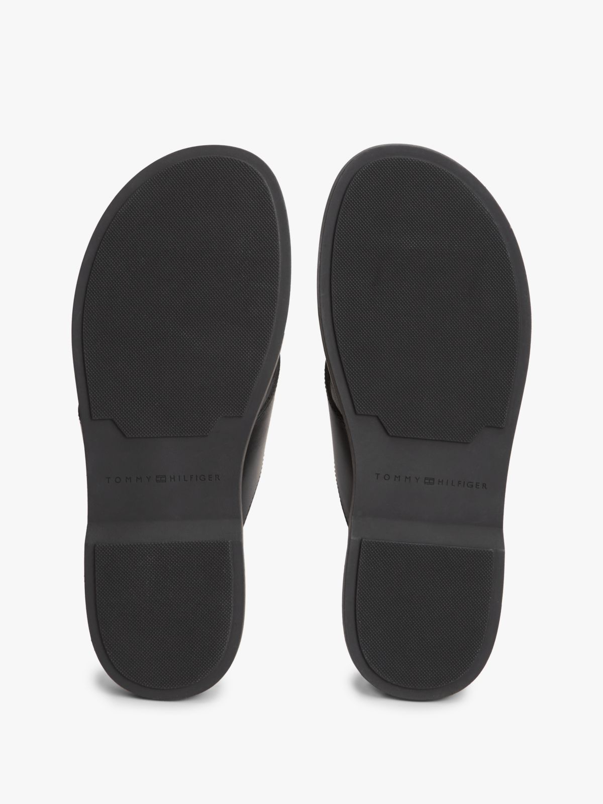 Debossed Logo Leather Toe Post Sandals — Black