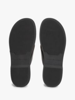 Debossed Logo Leather Toe Post Sandals — Black 5