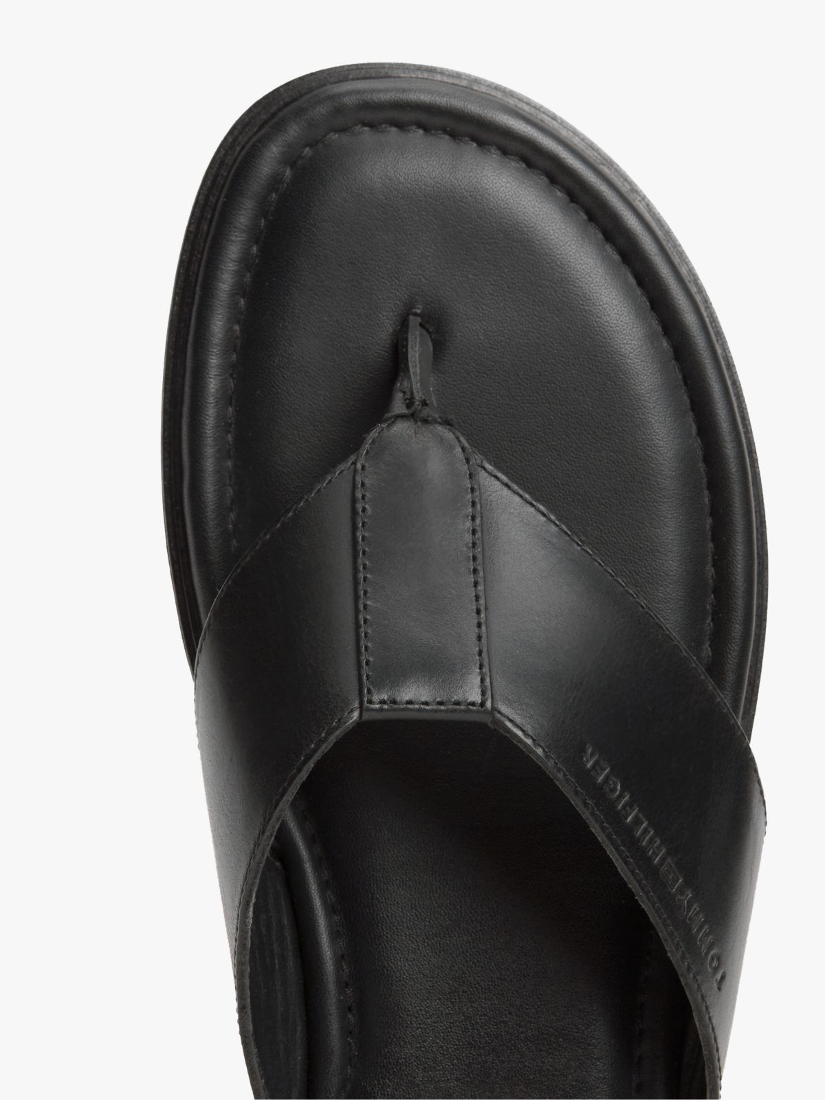 Debossed Logo Leather Toe Post Sandals — Black