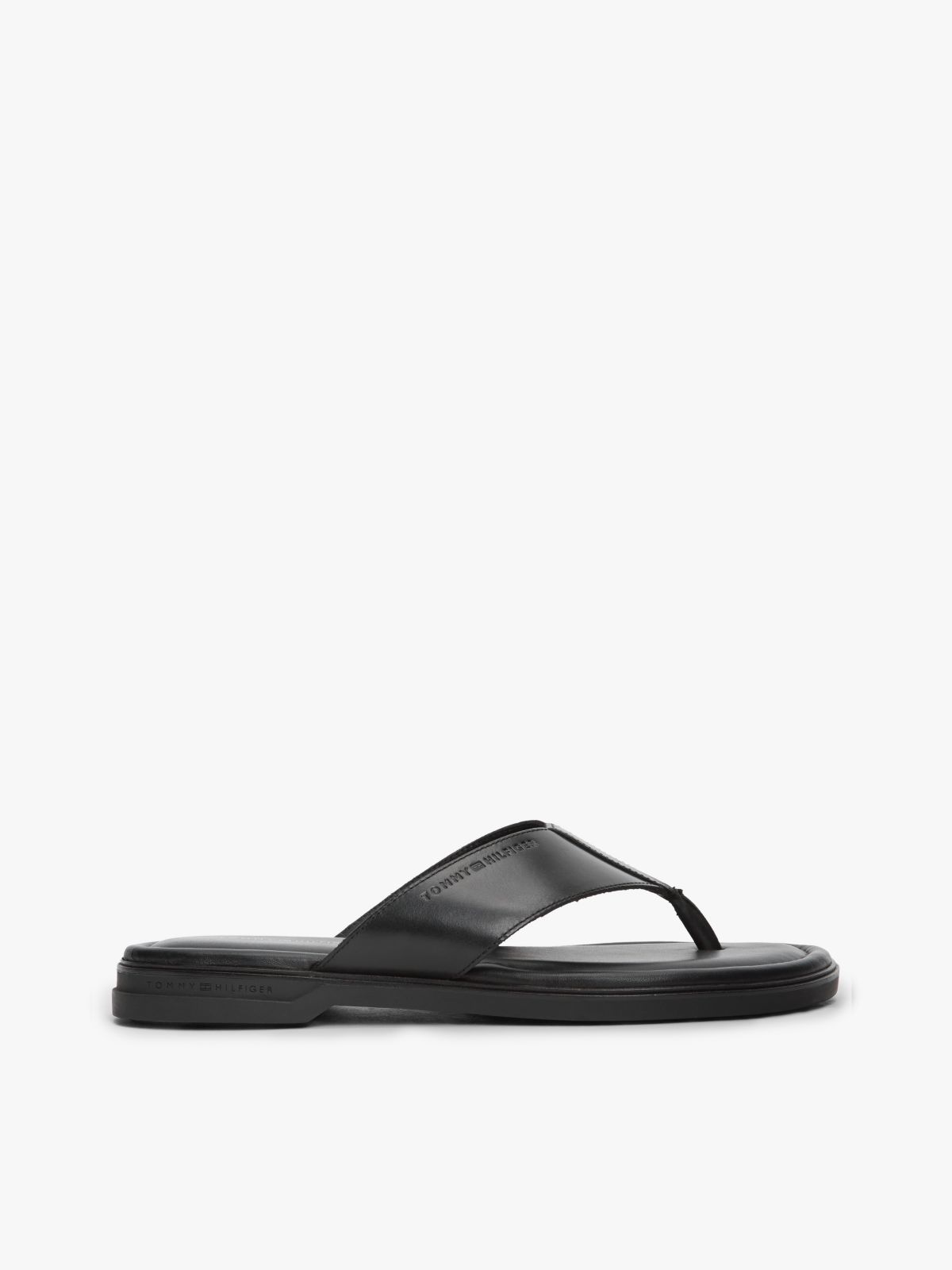 Debossed Logo Leather Toe Post Sandals — Black