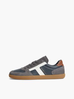 blue th tribeca suede mixed texture cupsole trainers for men tommy hilfiger