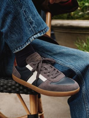 blue th tribeca leather mixed texture trainers for men tommy hilfiger