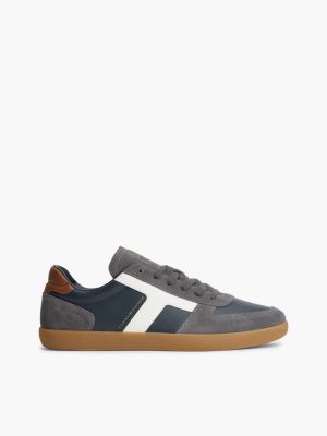 blue th tribeca suede mixed texture cupsole trainers for men tommy hilfiger