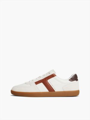 sneakers in pelle con mix di texture bianco da uomini tommy hilfiger