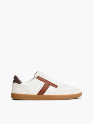 sneakers in pelle con mix di texture white da uomini tommy hilfiger