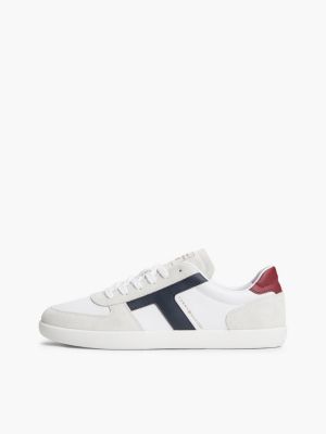 white leather mixed texture trainers for men tommy hilfiger