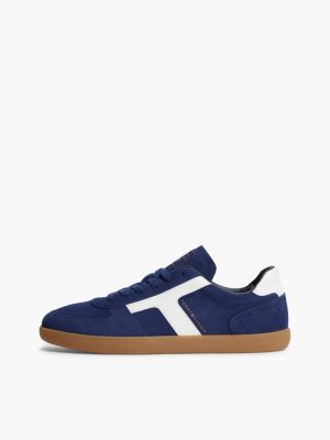 blue suede mixed texture trainers for men tommy hilfiger