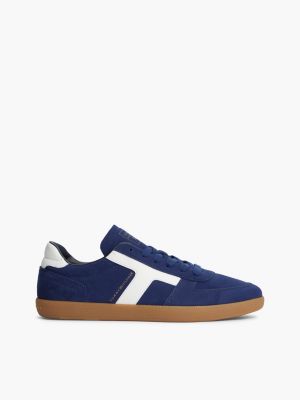 blue suede mixed texture trainers for men tommy hilfiger
