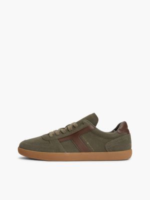 baskets multitextures en daim kaki pour hommes tommy hilfiger