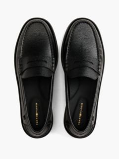 New York Label Leather Pebble Grain Loafers — Black 3