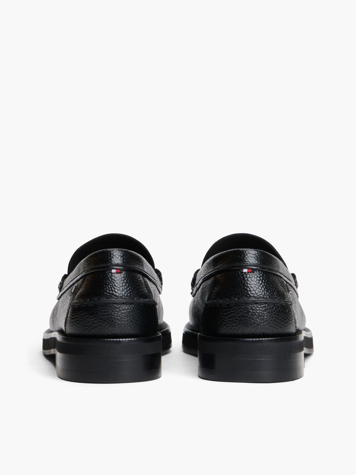 New York Label Leather Pebble Grain Loafers — Black