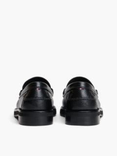 New York Label Leather Pebble Grain Loafers — Black 4