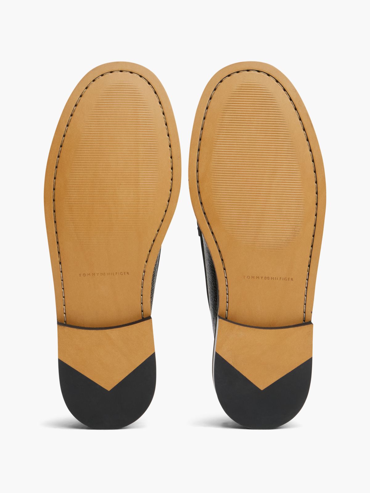New York Label Leather Pebble Grain Loafers — Black