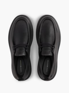 Leather Textured Lace-Up Moc Toe Loafers — Black 3