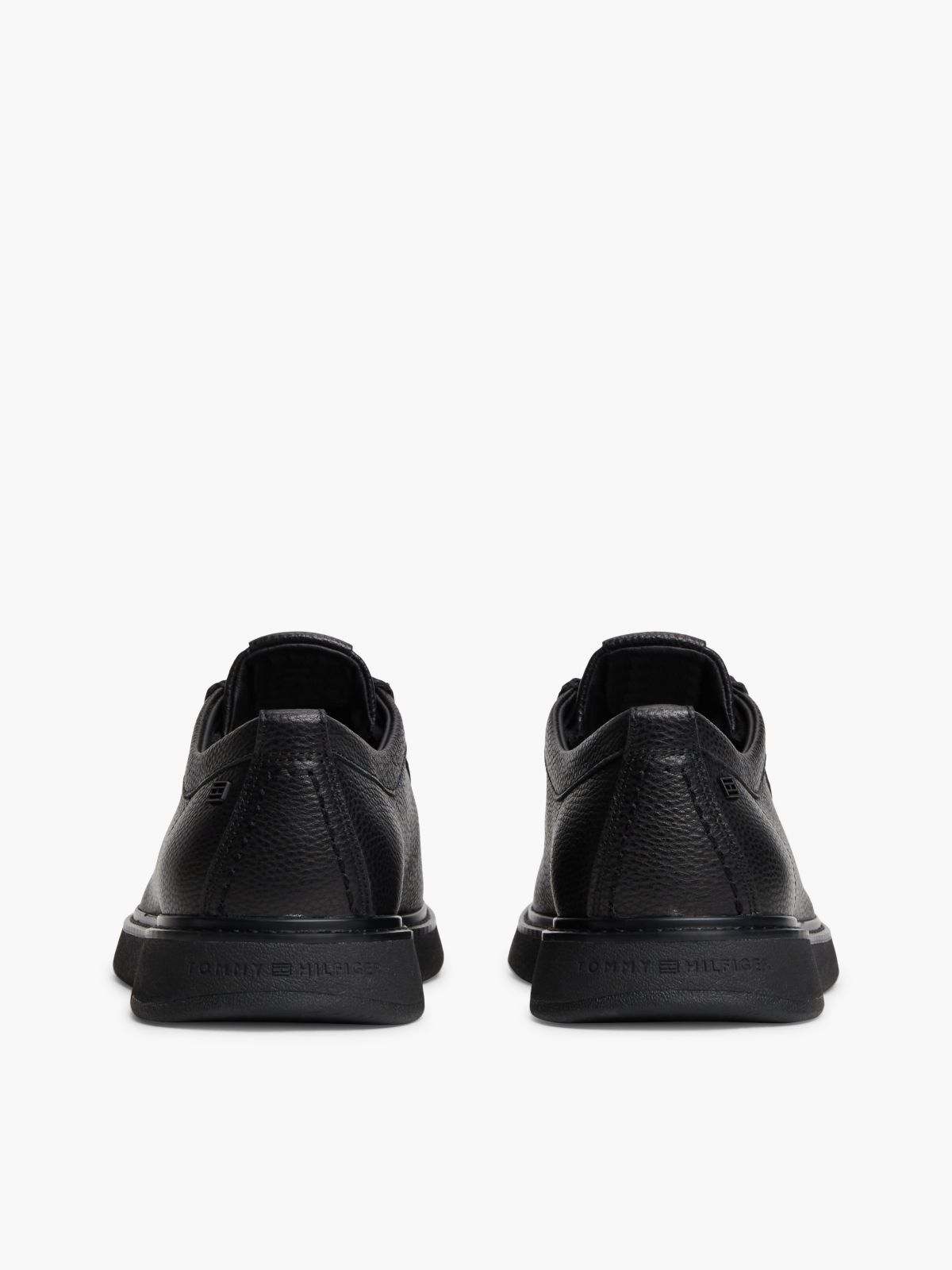 Leather Textured Lace-Up Moc Toe Loafers — Black