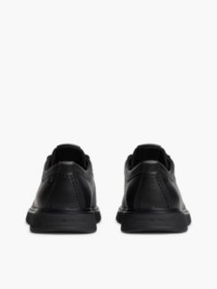 Leather Textured Lace-Up Moc Toe Loafers — Black 4