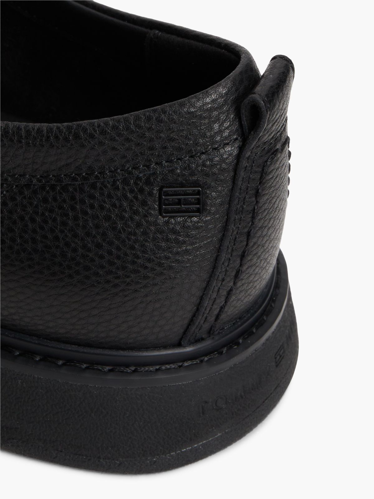 Leather Textured Lace-Up Moc Toe Loafers — Black