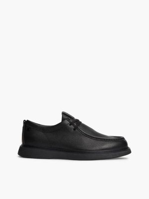 scarpe stringate in pelle martellata con logo black da uomini tommy hilfiger