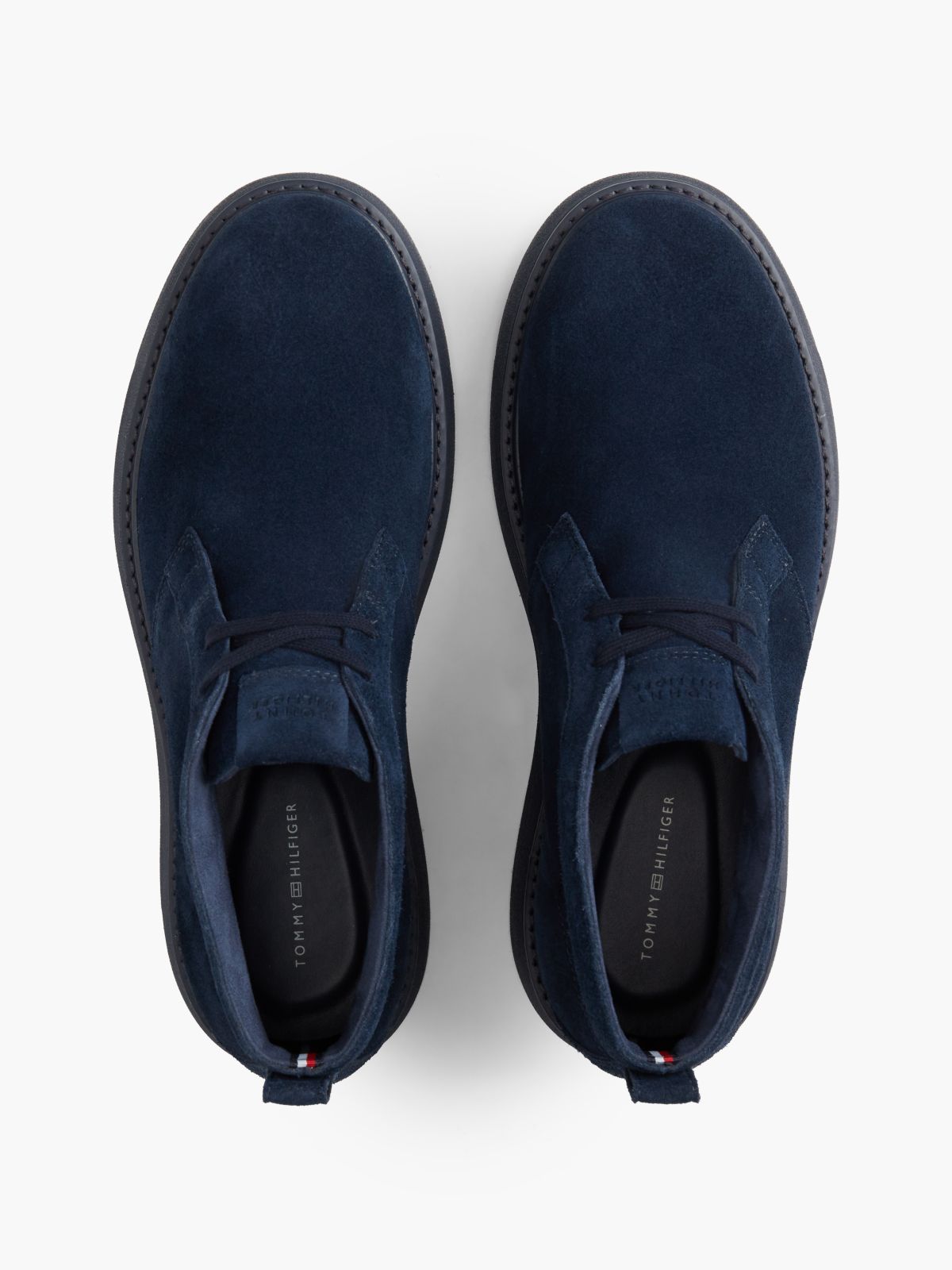 Suede Flag Plaque Chukka Boots — Blue