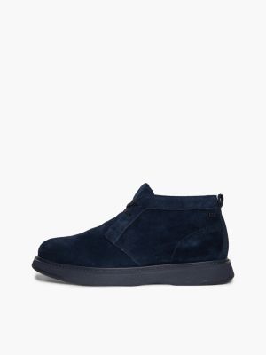 niebieski zamszowe buty chukka z plakietką z flagą dla mężczyźni - tommy hilfiger