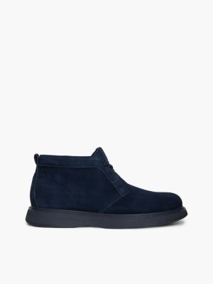 blue chukka-boot aus veloursleder mit flag-emblem für herren - tommy hilfiger