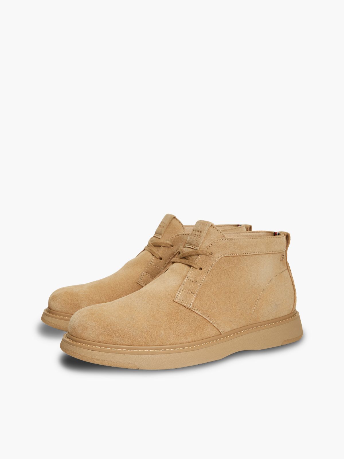 Suede Flag Plaque Chukka Boots — Khaki