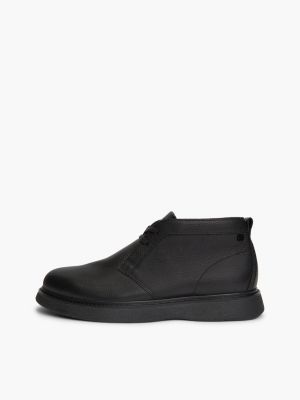 black leather flag plaque chukka boots for men tommy hilfiger
