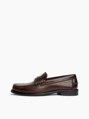 brown new york label loafer aus narbenleder for men tommy hilfiger