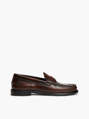 brown new york label loafer aus narbenleder for men tommy hilfiger