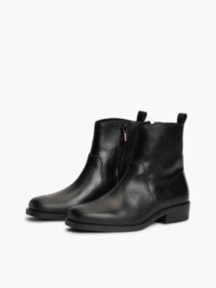 Leather Topstitch Zip-Up Biker Boots — Black 2