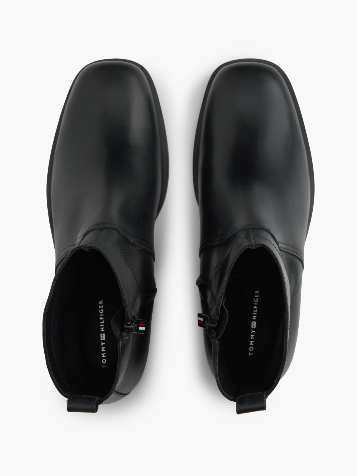 Leather Topstitch Zip-Up Biker Boots — Black