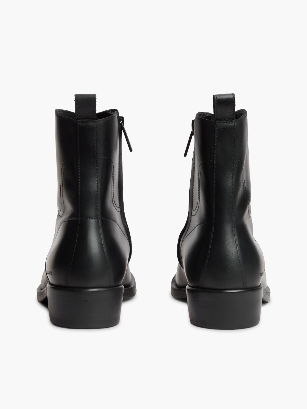 Leather Topstitch Zip-Up Biker Boots — Black