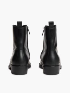 Leather Topstitch Zip-Up Biker Boots — Black 4